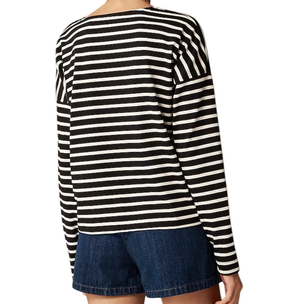 Saint James® X J.Crew Structured T-shirt in Tilly Stripe Black Natural - Picture 3 of 9